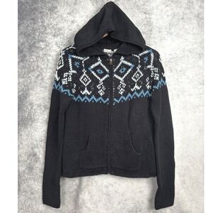 Vintage 90's Rubbish Hooded Fair Isle Full Zip Knit‎ Sweater Ramie Cotton Medium